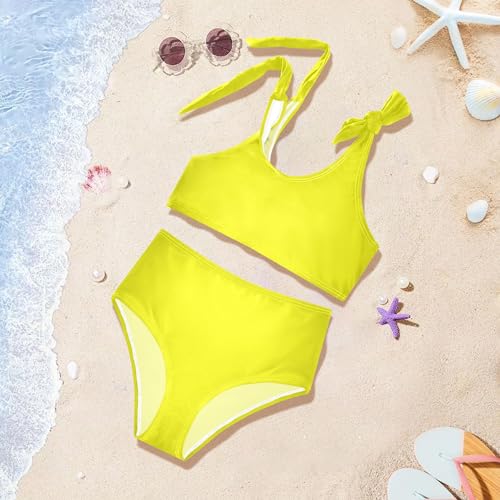 Girls Swimsuits Bikini Set,Two Piece Swimsuit Bathing Suit Girls' Swimwear Yellow Solid Color Pure Plain3