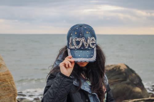 Popfizzy Bling Love Denim Hats For Women, Bejeweled Rhinestone Hat, Women Love Gifts, Bedazzled Baseball Caps, Gifts For Women Love Ball Cap #TOP1