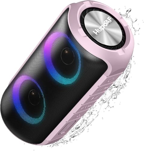 Hupoaf Bluetooth Lautsprecher mit Licht, Neues Musikbox Tragbarer Bluetooth Box mit 52mm Durchmesser Dual Lautsprecher, Tiefer Bass, IPX7 Wasserdicht Outdoor Speaker für Reisen/Party/Strand【2025】