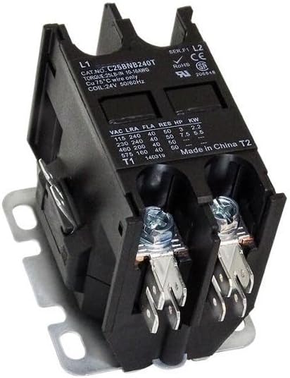 C25BNB240T Compact Definite Purpose Contactor, 40A Inductive Current Rating, 3 Max HP Rating at 115V, 7.5 Max HP Rating at 230V, 24VAC Coil Voltage