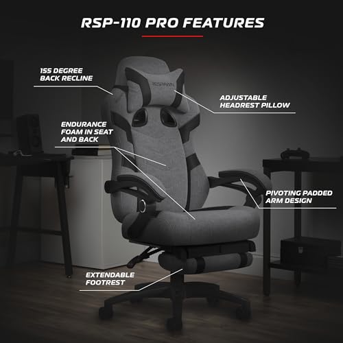 RESPAWN 110 Pro Gaming Chair - Gaming Chair with Footrest, Reclining Gaming Chair, Video Gaming Computer Desk Chair, Adjustable Desk Chair, Gaming Chairs for Adults with Headrest Pillow - Grey Fabric - Thumbnail 7