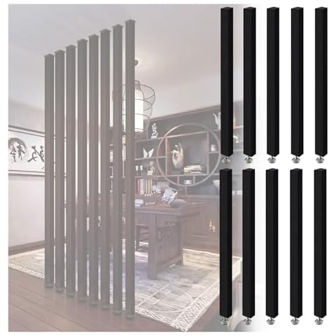 Wood Wall Divider for Room Separation Ceiling To Floor, 6 8 10-Pack Black Wooden Slats Screen Partition Post for Studio/Apartments/Teahouse/Stairway Entrance, with Adjustable Foot(10-Pack,105cm/41.3in Cover