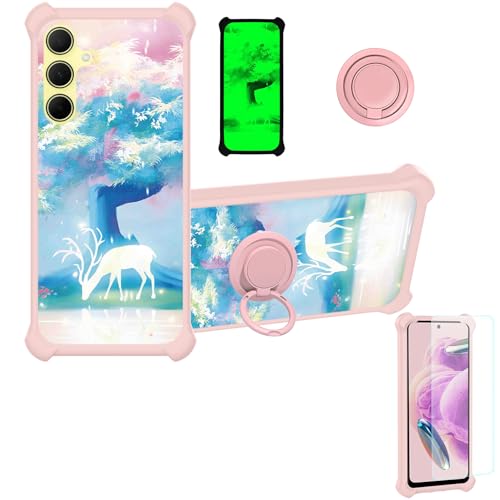 jioeuinly Case Compatible for Samsung Galaxy A35 5G Phone Case Cover [with Tempered Glass Screen Protector][Hard PC + Soft Silicone][Ring Support] [Luminous Effect] YGF-GL