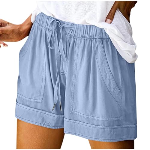 Womens Cotton Shorts 2025 Summer Plus Size Elastic Waist Drawstring Short Pants with Pockets Beach Trendy Clothes