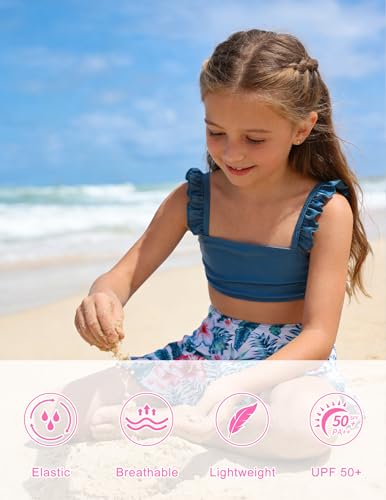 Image of ALISISTER Girls Swimsuit 3 Piece Bathing Suits Summer Bikini Tankini Sets with Cover Up Skirt for 4-12 Years