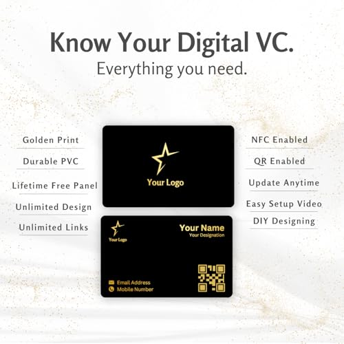 Image of Customised NFC Business Card - Black PVC Card with Gold Foil Name | Tap to Share Contact Instantly | Glossy | Digital Visiting Card with QR Code for Smart Networking