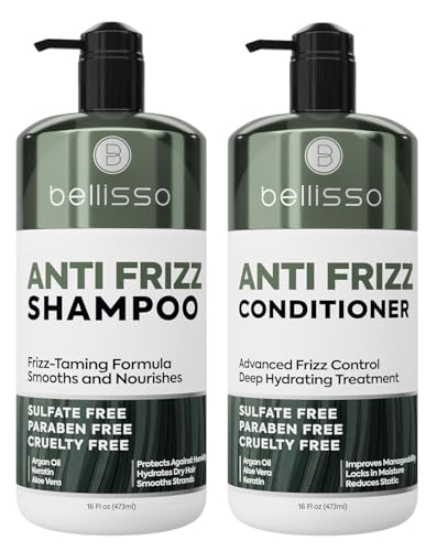 Anti Frizz Shampoo and Conditioner Set - Sulfate Free Hair Care Products for Women and Men - Frizzy Hair Control - Hydrating, Smoothing Salon Moisture - Paraben Free Formula - 16 Fl Oz (Set of 2)