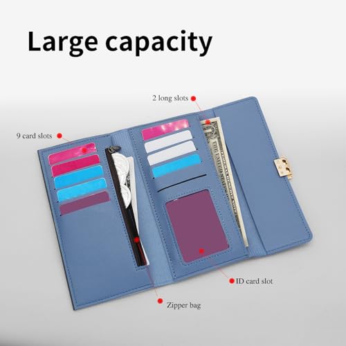 FuninCrea Slim Womens Wallet, Leather Wallets for Women Credit Card Holder Wallet Large Capacity Ladies Wallet Trifold Buckle Wallet Purse with Zipper Coin Pocket ID Window to Travel (Pink)4