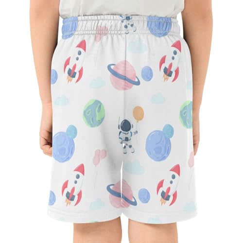 Cute Astronauts Athletic Shorts with Zipper Pockets, Youth Boys Athletic Running Shorts for Summer3