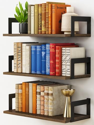 Harwaya Floating Book Shelves for Wall Set of 3, 17 x 8...