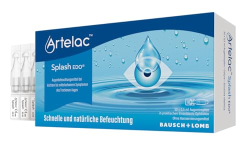 Artelac Splash EDO Augentropfen - Hyaluron Augentropfen gegen trockene Augen - bei müden und gestressten Augen - mit 0,2% Hyaluronsäure - bei Kontaktlinsen geeignet - Einzeldosen (30 x 0,5 ml)