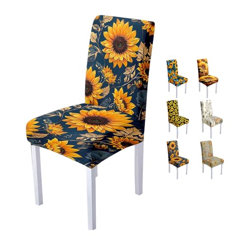 Hixingo Fundas Sillas de Comedor 1 2 4 6 Pack Girasol,Elásticas Fundas para Sillas,Lavables Funda Sillas Comedor,Fundas Sillas Ajustables para Decoracion,Restaurantes,Partido (1 Pack,Flor Amarilla)