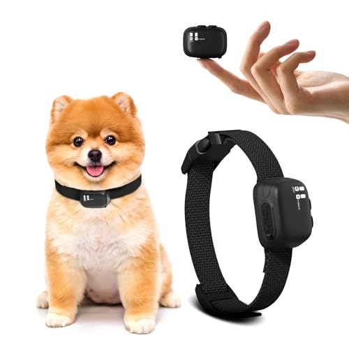 Tiny Bark Collar for Small Dogs 5-15lbs, Only 1.4*1 in & 0.6oz, No Shock Anti Barking Collar with Vibration & Beep, Extra Small &Rechargeable Bark Collar for Dog Training, 5 Sensitivity Levels(Black)