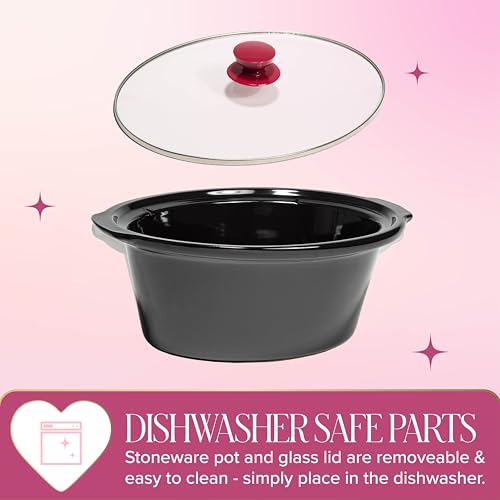 Image of Paris Hilton 6-Quart Manual Slow Cooker, Naturally Nonstick Stoneware Ceramic Insert, Three Settings (Low, High, Warm), Dishwasher Safe Family Size Slow Cooker, Berry