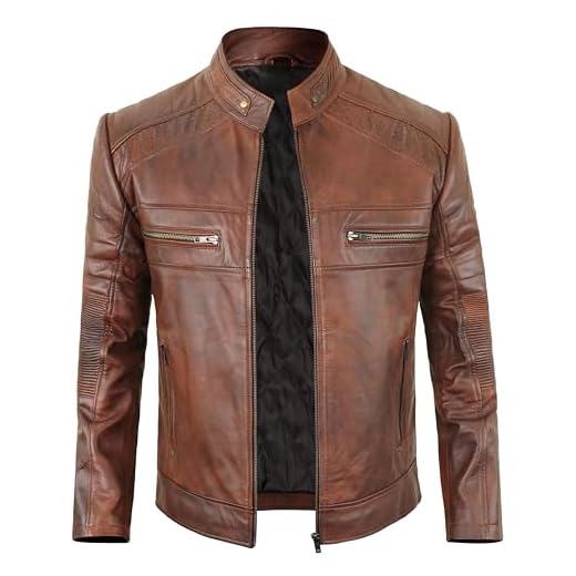 STOREJEES Jaqueta masculina de couro Cafe Racer – Jaqueta masculina de couro para motociclista, Marrom, XXG