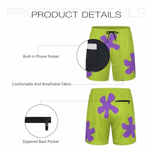 Funny Men's Swimwear Board Shorts with Compression Liner, Quick Dry Swim Trunks with Backside Zipper Pockets4
