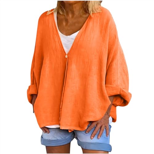 Chunky Lightweight Cotton Linen Cardigan Summer Autumn One Button Loose Cover Up Blouse Tops Fall Kimono Cardigans