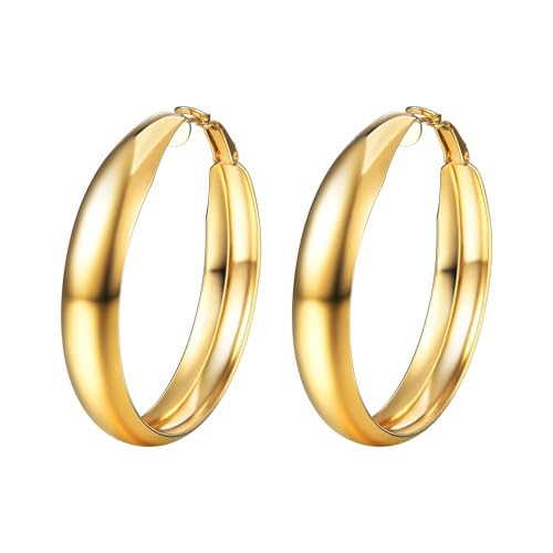 U7 Chunky Hoop Earrings for Women, Stainless Steel Hoops Earring, Classic Polished Thick Ear Jewelry, Black/Silver/Gold Hoop Earrings, 20/30/40/60/80m