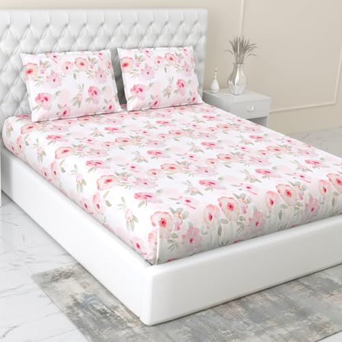Image of Haus & Kinder Bedsheet King Size 300 TC Tencel King Size Bedsheet Cotton, Fitted Bedsheet for Kind Size Bed Silky-Soft (108x108 Inches) - Fleur Elysee