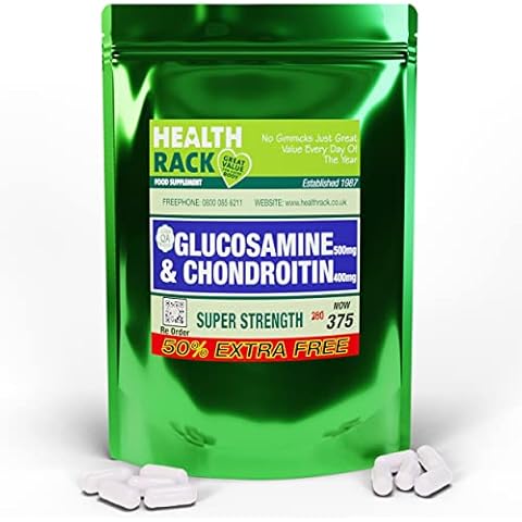 Glucosamine and Chondroitin High Strength 375 Capsules, 1 Year Supply, 500mg Glucosamine Sulphate and 400mg Chondroitin (90%) Sulphate per Capsule Cover