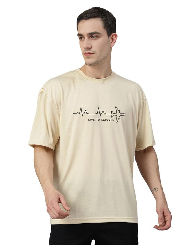Image of CHKOKKO Mens Polyester Stylish Oversized T Shirt for Daily & Casual Wear Printed Design with Drop Shoulder & Half Sleeves