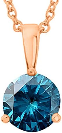 4 Carat 14K Rose Gold Round Blue Diamond 3 Prong Solitaire Pendan...