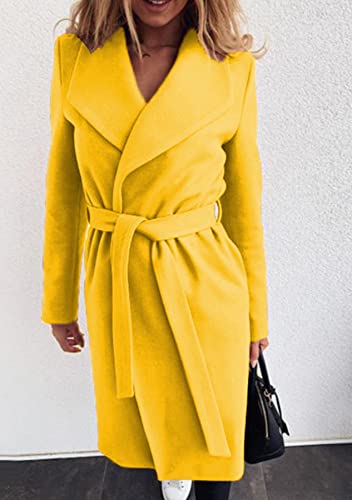 GRASWE Women's Woolen Mid-Length Fashion Lapel Collar Winter Blend Coat - Open Front Elegant Pea Coat2