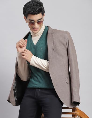 Image of Monte Carlo Off White Solid V Neck Sweater | Warm Woolen Pullover for Men | Soft Comfortable Knitted Winter Wear Sweater for Men's