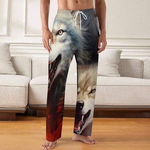 Three Wolf And Flame Fire Men's Pajama Pants Soft Loungewear Bottoms Sleepwear with Drawstring2