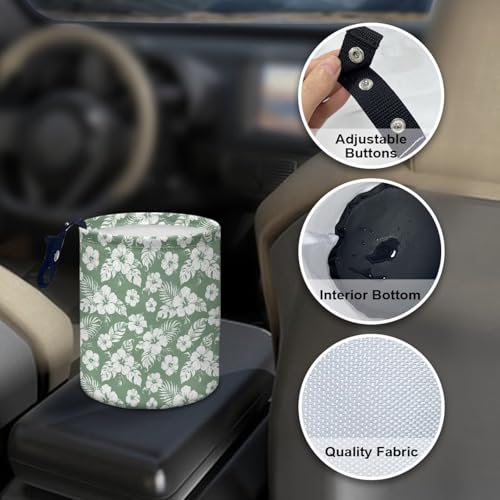 Image of Tropical Floral Car Trash Can Collapsible Accessories Trash Can of Cars, Easy to Clean Car Garbage Accessory Car Interior Decoration