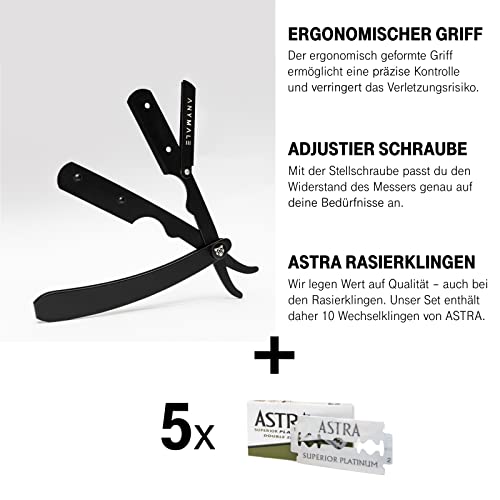 ANYMALE® Black Edition - Klassisches Rasiermesser + 10 ASTRA Wechselklingen | Herren Set mit Reise-Etui | Bartmesser für Anfänger & Barber - Image 4
