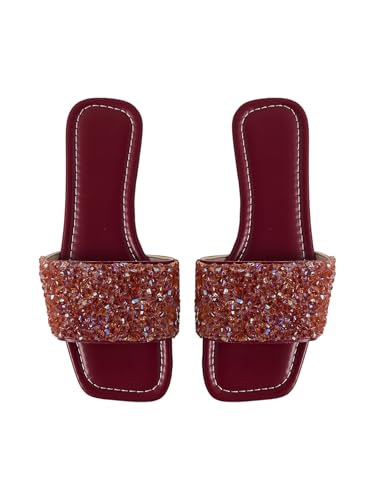 Image of GORGLITTER Women's Sparkly Jeweled Flat Sandals Dressy Open Toe Glitter Shiny Slippers Slip-on Shoes