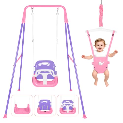 Image of 4 in 1 Toddler Swing Set & Baby Jumper, Foldable Swing Set for Backyard