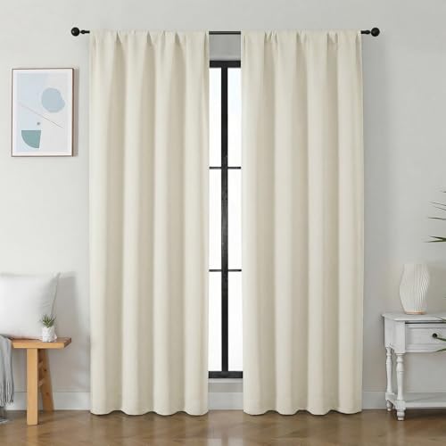 Image of Simplebrand Ava Light Beige Light Filtering Curtains for Bedroom 84 Inch Length 2 Panels Set, Solid Thermal Insulated Privacy Nursery Window Treatment Curtains, W40 x L84 Inch, Light Beige