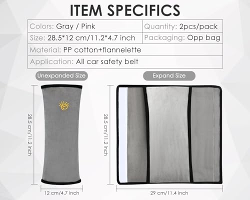 Image of DS. DISTINCTIVE STYLE Seat Belt Cover Pad for Kids 2 Pieces Seatbelt Pillow for Kids Car Seat Strap Cushion Neck Support Pads - Grey