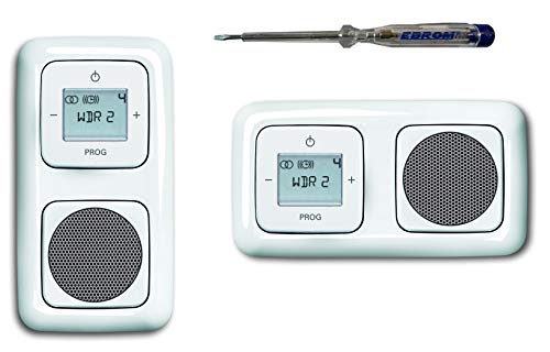 Busch Jäger Unterputz UP Digitalradio 8215 U (8215U) Komplettset, Reflex SI alpinweiß 2512-214 - Lautsprecher + Radio + Abdeckungen + 2 fach Rahmen –