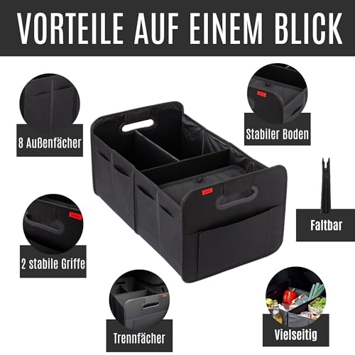 NoGuZ - 2er Set Premium Kofferraumtasche inkl. Organizer (verstärkte Ausführung) - Auto Faltbox 35 Liter & Kofferraum-Tasche für Rückbank mit viel Stauraum - Autotasche faltbar als Aufbewahrungsbox