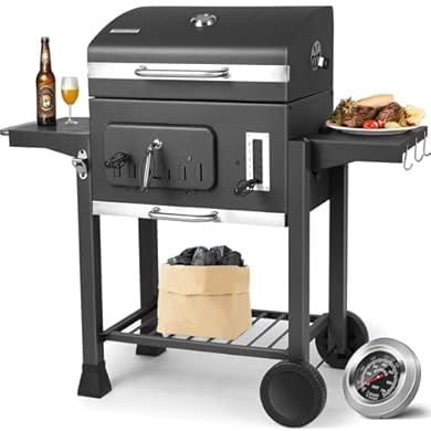 Foto di TLSUNNY Barbecue Carbonella Grande XXL, Barbecue a Carbone con 2PCS Ruote, Griglia BBQ con Coperchio, BBQ Carbonella in Giardino e all'aperto, Grande Capacità, Grigio, 130x137x49 cm