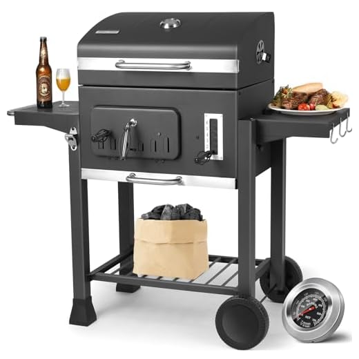 TLSUNNY Barbecue Carbonella Grande XXL, Barbecue a Carbone con 2PCS Ruote, Griglia BBQ con Coperchio, BBQ Carbonella in Giardino e all'aperto, Grande Capacità, Grigio, 130x137x49 cm
