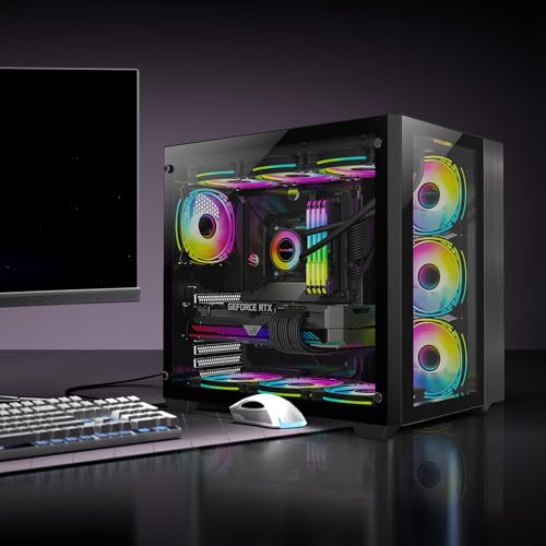 IONZ KZ-ZE/B PC Gaming Case, ATX Mid Tower, Dual Chamber Dynamic Extended Series,Tempered Glass, 4 x ARGB PWM Fans Included - Black - Image 4