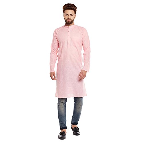 Image of SOJANYA (Since 1958 Men's Pink Cotton Linen ONLY Long Kurta