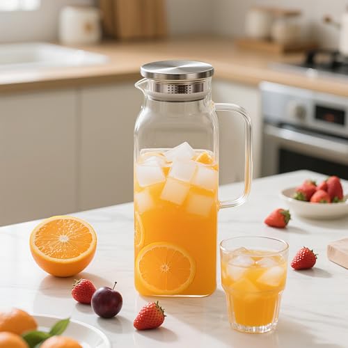 image for Tinaforld 68 oz Borosilicate Square Glass Pitcher with Lid and Spout, 