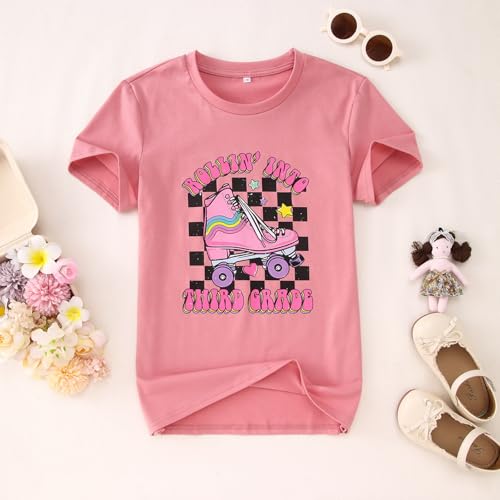 Image of SOFEON First Day of School Shirt for Girls Rollin' Into 1st /2nd /3rd Grade T-Shirt Back to School Skating Graphic Tees Tops