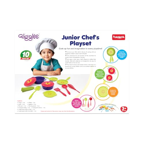 Image of Giggles Funskool Giggles Junior Chef's Playset - Colourful Pretend and Play Cooking Set, Role Play, Toy for Kids, 3 Years and Above, Preshool Toys, 10 Piece Set, Multicolour