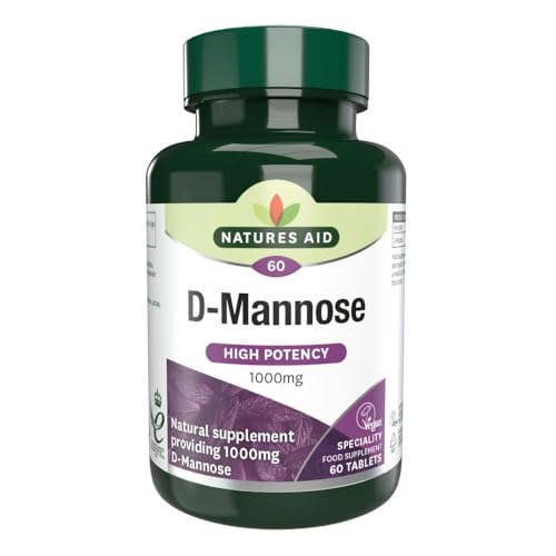 Natures Aid D-Mannose 1000mg - High Strength - Supports Urinary Tract Health - Vegan - Non-GMO - Gluten Free - Antioxidant Support - Food Supplement for Women & Men - 60 Tablets