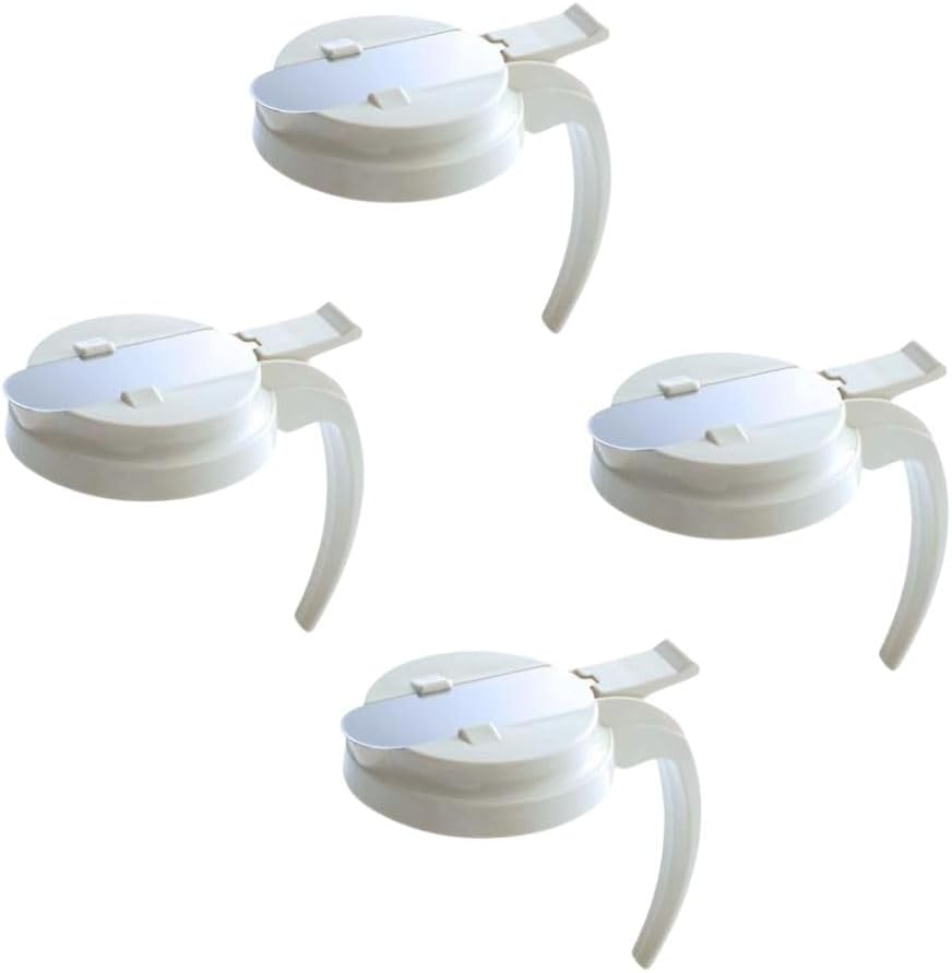 Soro Essentials- Syrup Dispenser Lid Replacement White Color Plastic Set of 4- Fits 32 and 48 oz Syrup Dispensers Easy Pour Spout Waffle Pancake Syrup Container for Maple Syrup Honey Barbecue Sauce