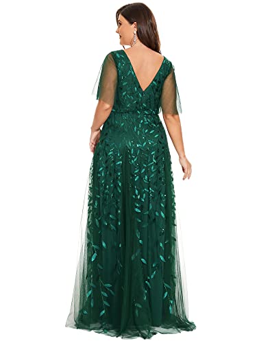 Image of Ever-Pretty Women's Sequin V Neck Plus Size Formal Dresses Evening Gown | Short Sleeve, A-Line, Empire Waist, Plus Size Mother of the Bride Dresses, Plus Size Gala Dress