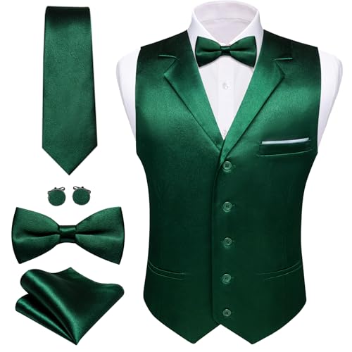 Barry.Wang Mens Formal Suit Vest Tie Bowtie Set 8PC Lapel Collar Casual Slim Fit Waistcoat Wedding Party Tuxedo2