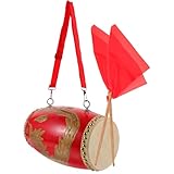 ledmomo 牛革製 用ウエストドラム 16cm伝統龍柄ポータブル打楽器 紐付き 用ドラム 演奏練習用