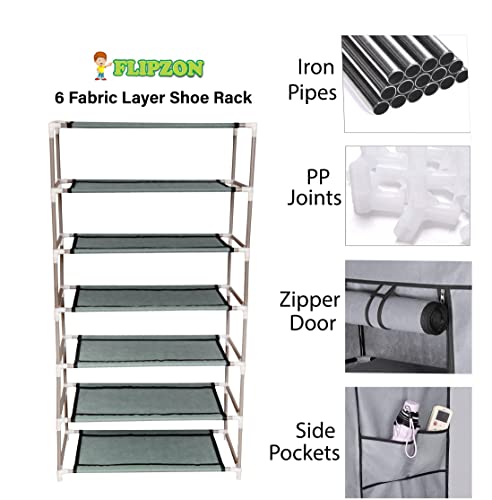 Image of FLIPZON Premium 6-Tiers Shoe Rack /Multipurpose Storage Rack with Dustproof Cover (Grey)